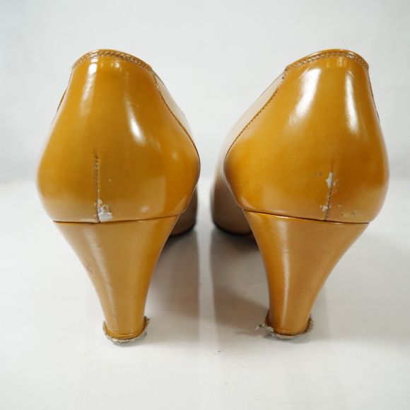 Vintage Salvatore Ferragamo Yellow Two-Tone Leather Bow Made in Italy Size 7B - Picture 5 of 11